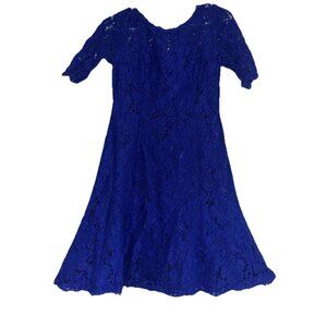 Eliza J Fit and Flare Lace Tulip Dress Blue Lace Size 4 #EJ4M6910 Cocktail